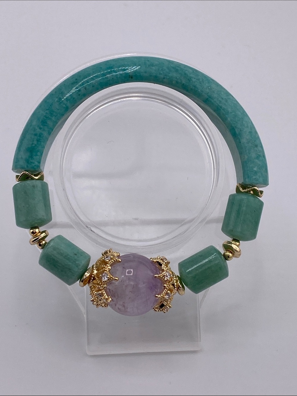 Amazonite Half-Bangle Bracelet - Mint Teal Ocean Stone